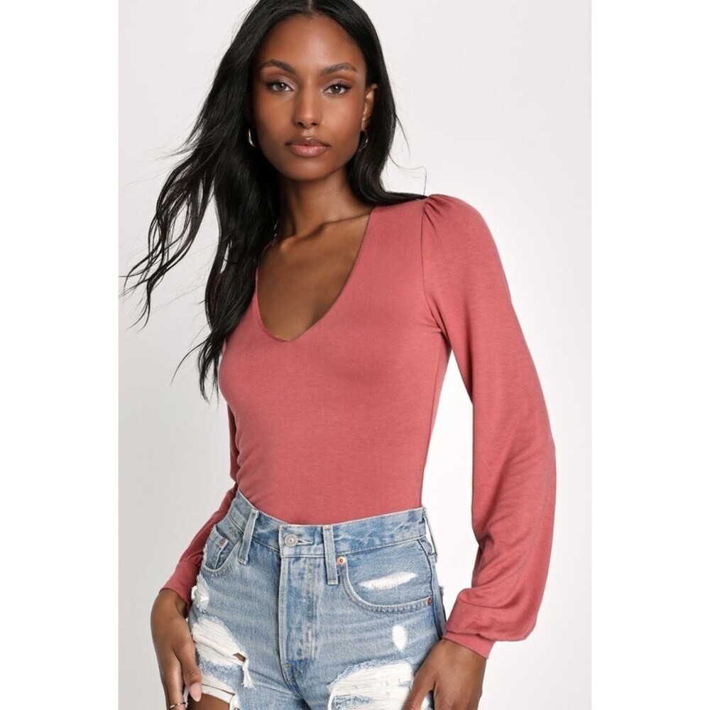 Lulus Kaylene Rusty Rose V-neck Balloon Sleeve Top Pink - Size XS